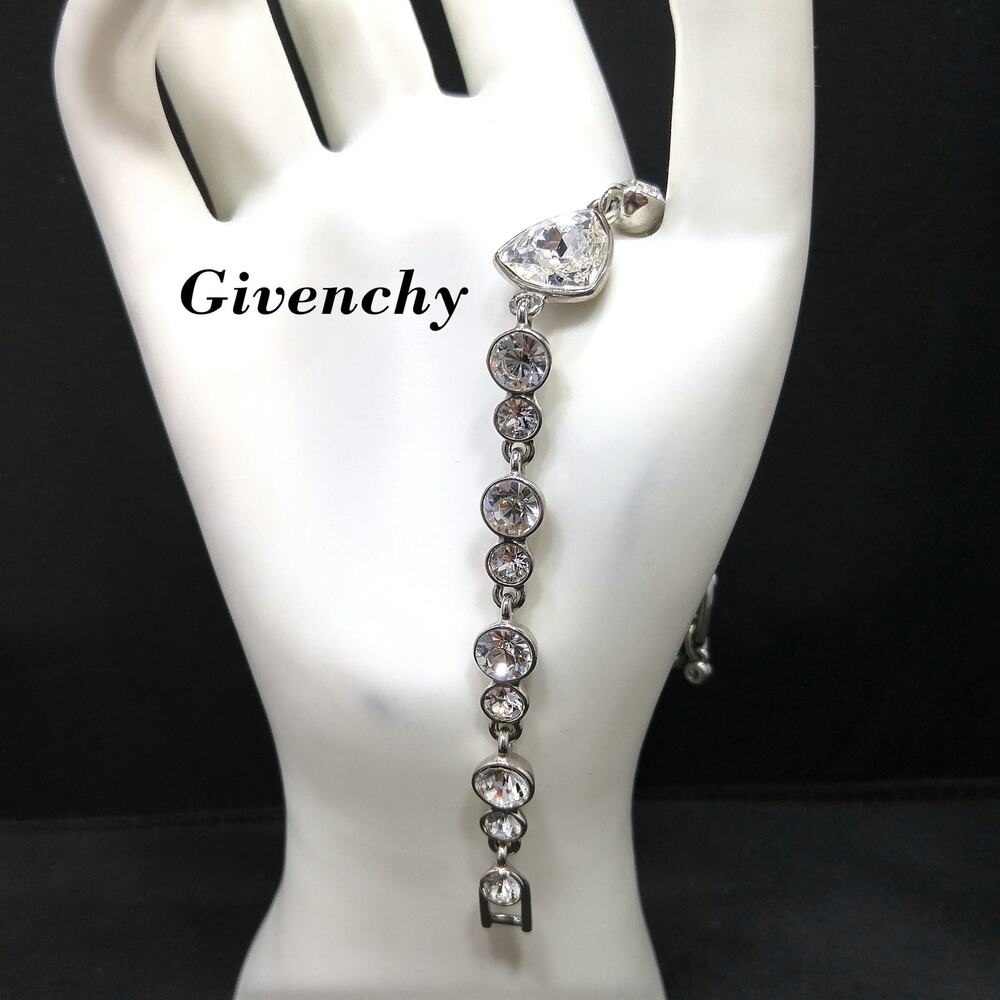 Vintage Givenchy Bracelet, Clear Rhinestone Links, Rhodium Plate, 1990s